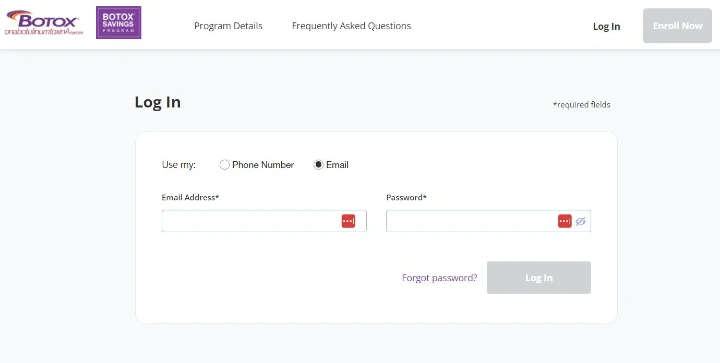 Botox Savings Program login